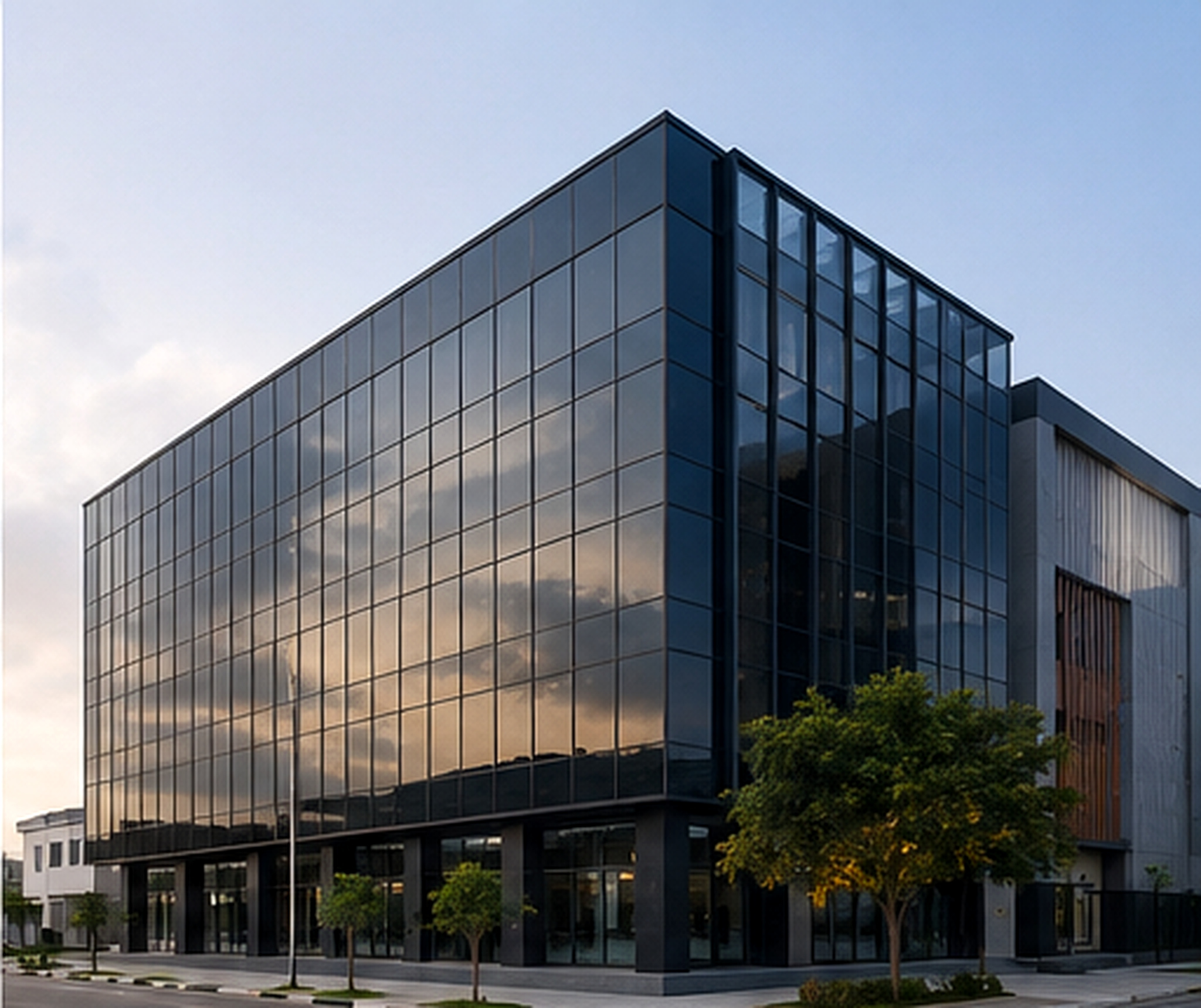 Glazed commercial building elevation